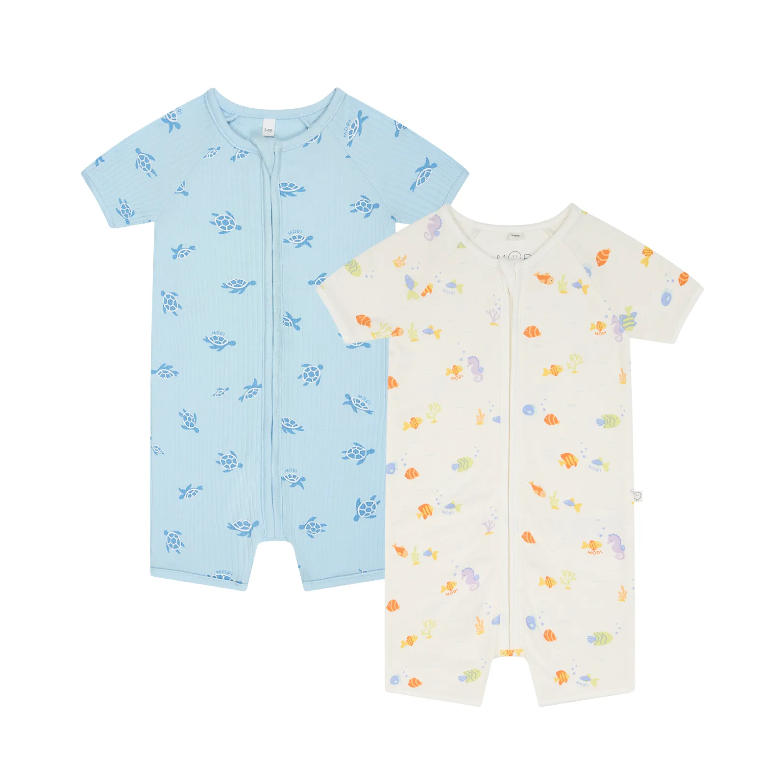 Little Fish & Turtles Ribbed Zip Summer Pajamas 2 Pack