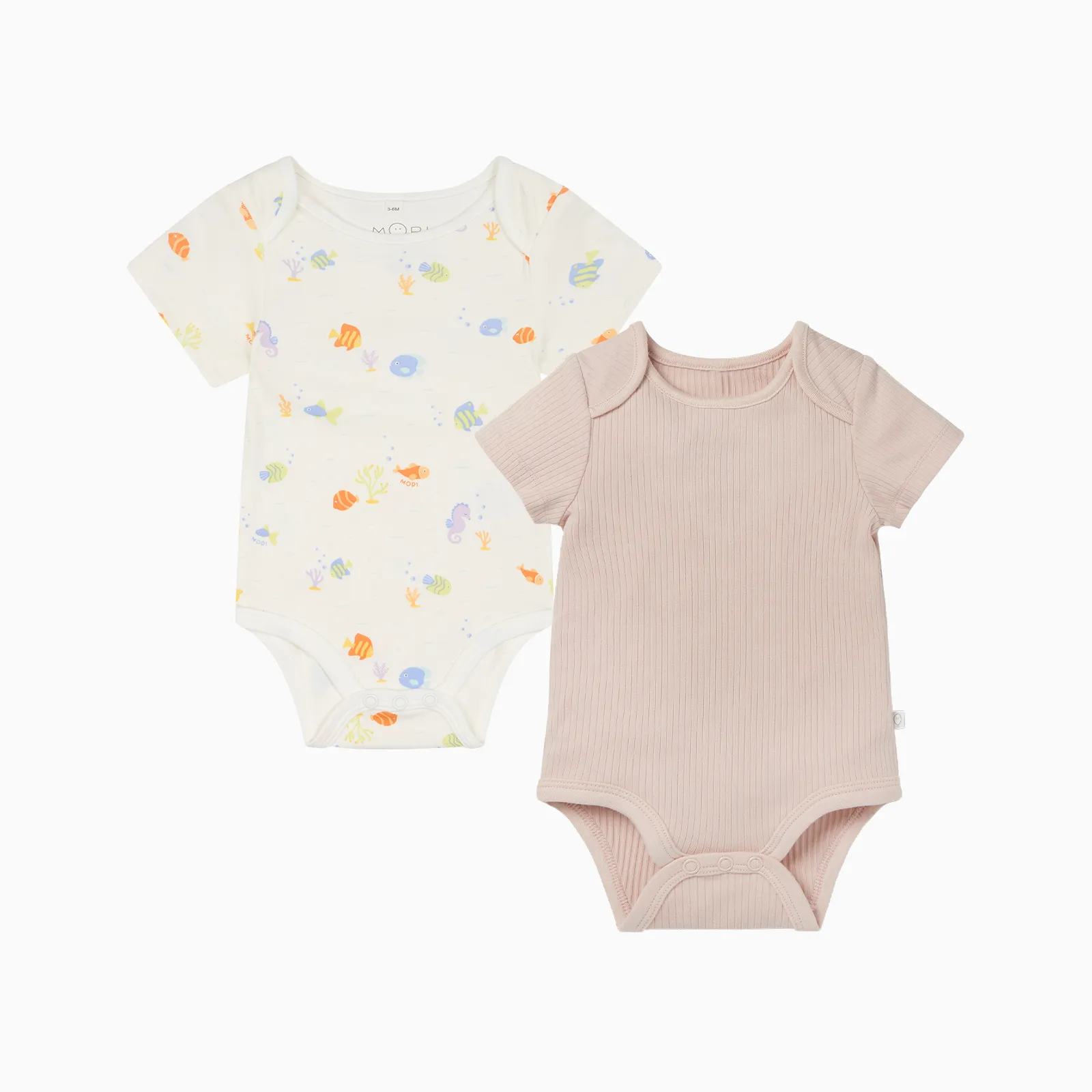 Little Fish and Ribbed Short Sleeve Bodysuit 2 Pack
