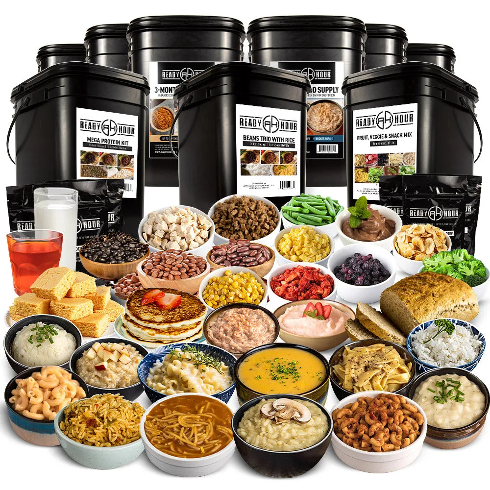 MEGA 3-Month Emergency Food & Protein Supply (2,500  calories/day, 33 different food pouch varieties)