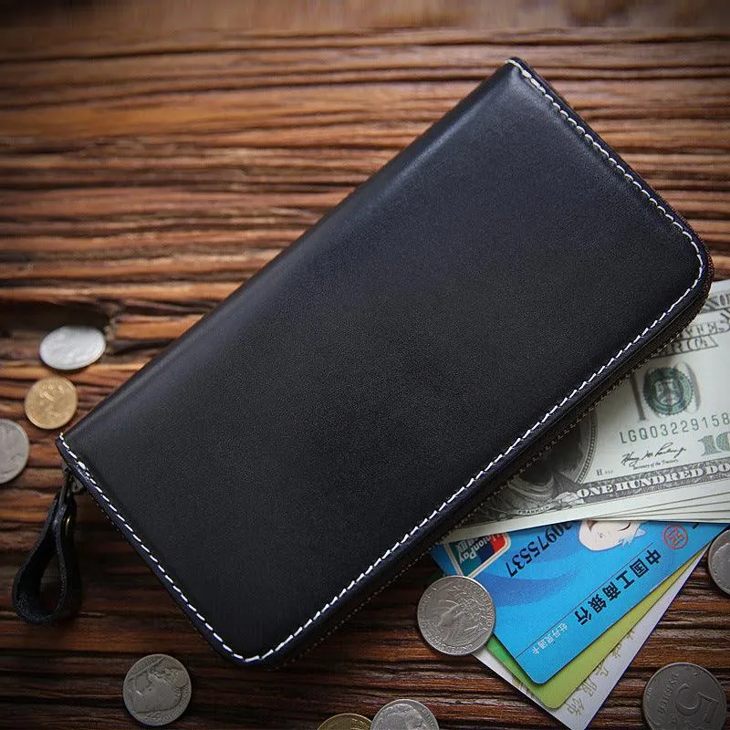 Men's Long Wallet Leather Zipper Wallet Layer
