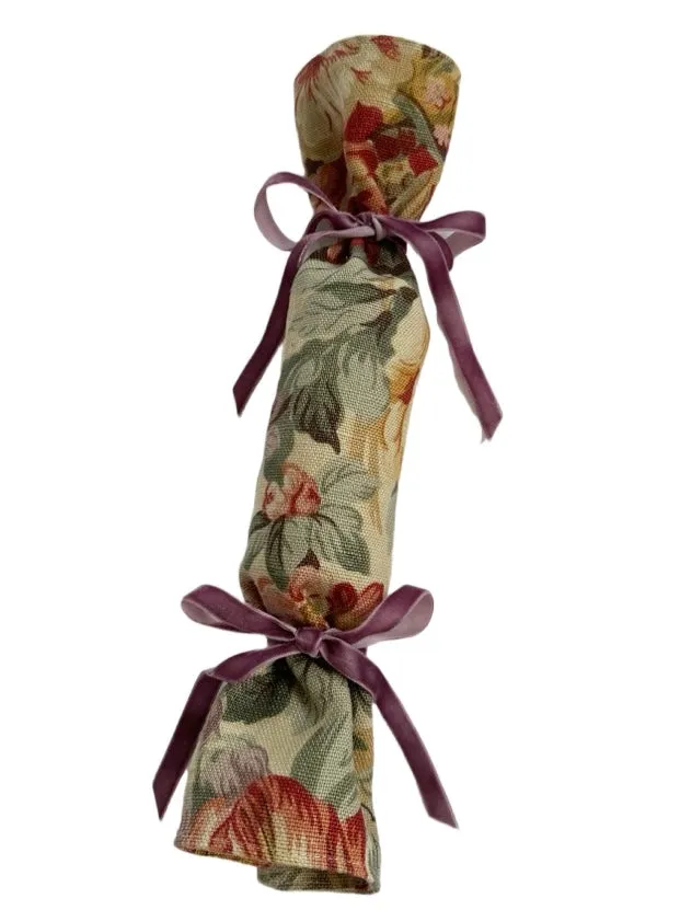 Party Popper/Holiday Cracker - Vintage English Garden Rose Linen Chintz with Velvet Bows