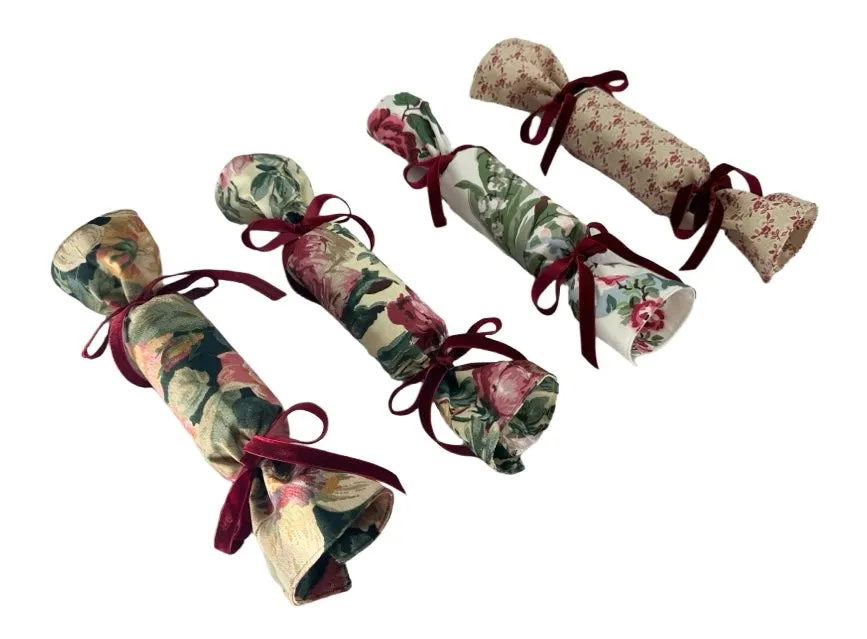 Party Popper/Holiday Cracker - Vintage English Garden Rose Linen Chintz with Velvet Bows
