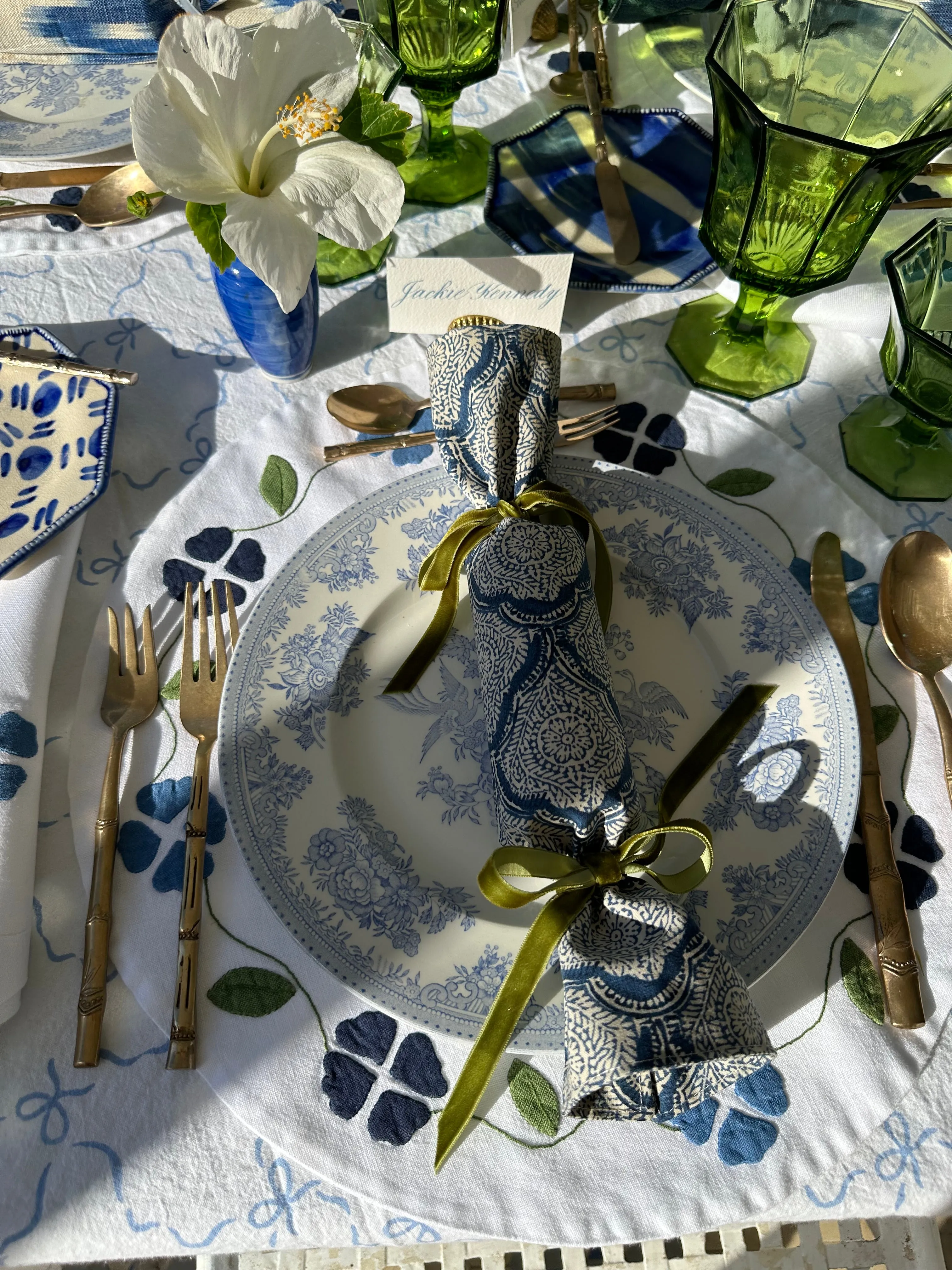 Party Popper/Holiday Cracker - Vintage Jaipur Textile with French Blue Velvet Bows