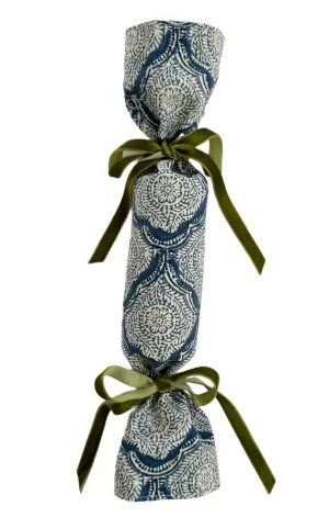Party Popper/Holiday Cracker - Vintage Jaipur Textile with Olive Green Velvet Bows