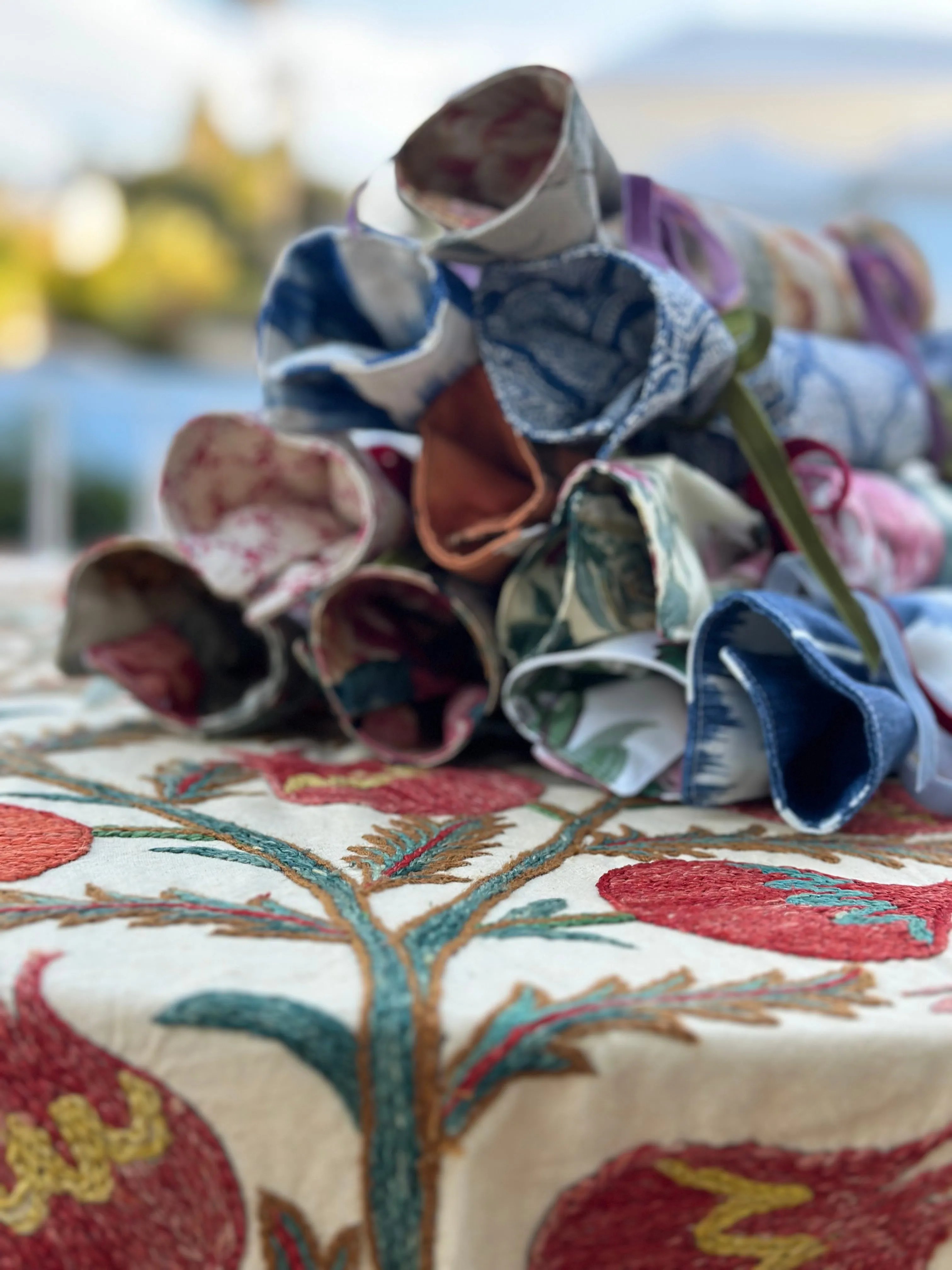 Party Popper/Holiday Cracker - Vintage Lily of the Valley Floral Chintz with Sage Green Velvet Bows