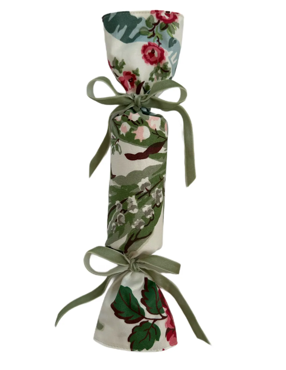 Party Popper/Holiday Cracker - Vintage Lily of the Valley Floral Chintz with Sage Green Velvet Bows