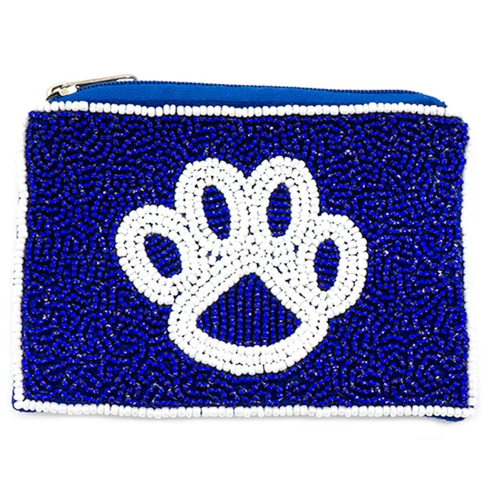Royal Blue Paw Print Seed Beads Coin Pouch