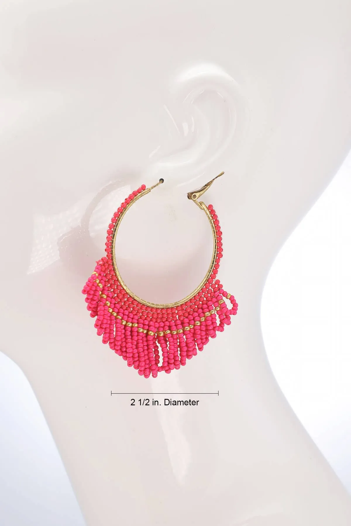 Seed Bead Loop Tassel Hoop Earring : BLACK(GDBLK)